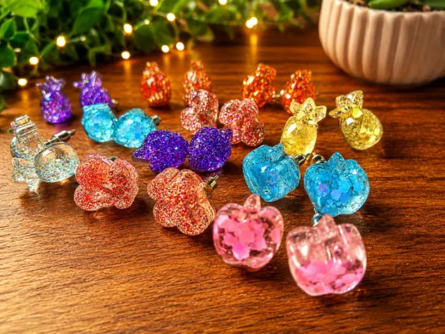 Fruit-shaped glitter stud earrings