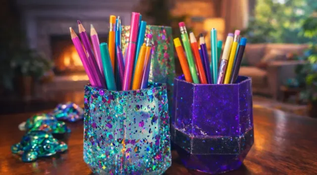 Glitter resin pencil holders