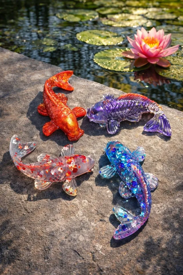 Glitter resin koi fish keychains