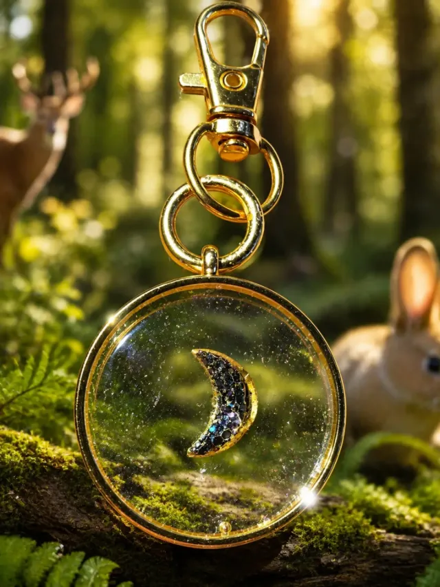 Crescent moon keychain in clear resin